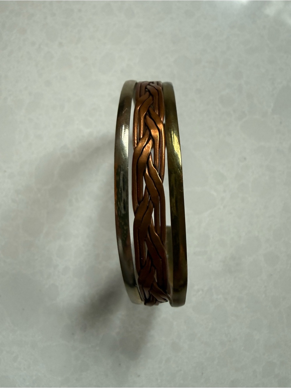 Braided Copper, Brass & silver Bangle Bracelet